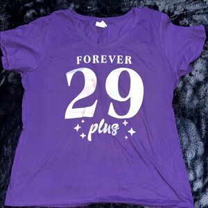 Purple Forever 29 plus Funny Novelty Birthday Graphic Tee (Ladies XL)